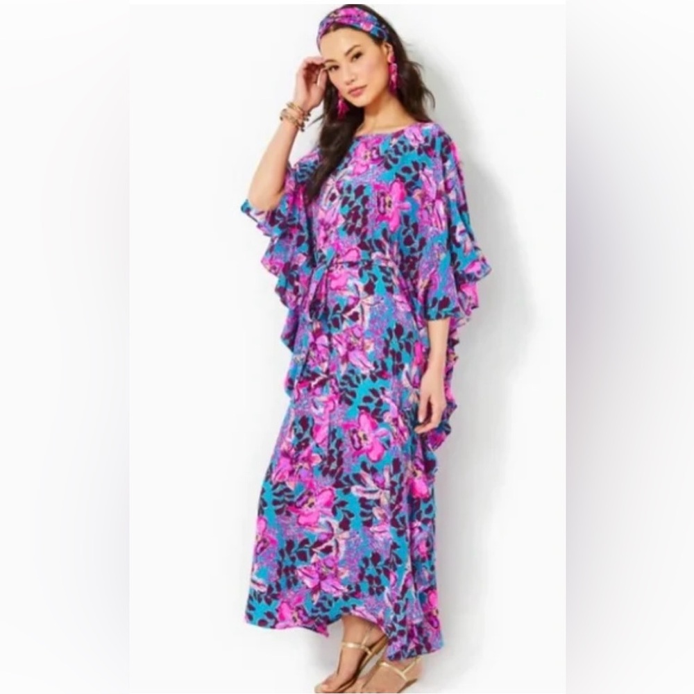 Lilly Pulitzer Blue and Pink Silk Caftan